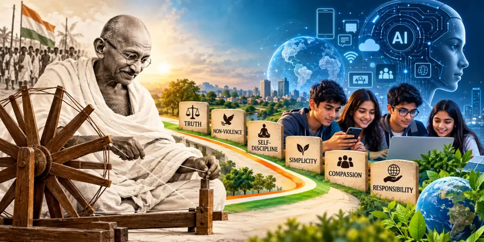 The Relevance of Gandhi in the Age of Smartphones and AI  "From the Charkha to AI, the world has changed but the need for truth, self-discipline, compassion and responsibility has not".